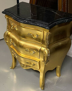 Casa Padrino Barock Kommode Gold / Schwarz - Handgefertigte Barockstil Nachtkommode mit Marmorplatte und 3 Schubladen - Barock Mbel - Schlafzimmer Mbel im Barockstil