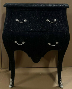 Casa Padrino Barock Kommode Schwarz Glitzer Look / Silber - Handgefertigte Barockstil Nachtkommode mit 2 Schubladen - Barock Mbel - Schlafzimmer Mbel im Barockstil