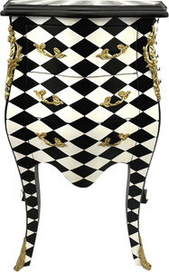 Casa Padrino Barock Kommode Karo Design Schwarz / Wei / Gold - Handgefertigte Barockstil Nachtkommode mit 3 Schubladen - Barock Mbel - Schlafzimmer Mbel im Barockstil - Edel & Prunkvoll