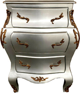 Casa Padrino Barock Kommode Silber / Messingfarben - Handgefertigte Massivholz Kommode mit 3 Schubladen - Barock Mbel