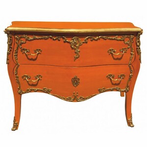 Casa Padrino Barock Kommode mit 2 Schubladen Orange / Gold 125 cm - Prunkvolle Barock M�bel - Barockstil M�bel