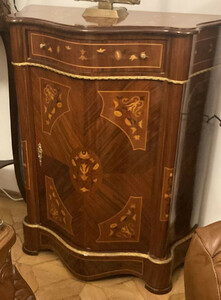 Casa Padrino Barock Kommode mit Schublade und T�r Braun Intarsien / Gold - Handgefertigter Massivholz Schrank im Barockstil - M�bel im Barockstil - Barock M�bel - Barock Einrichtung