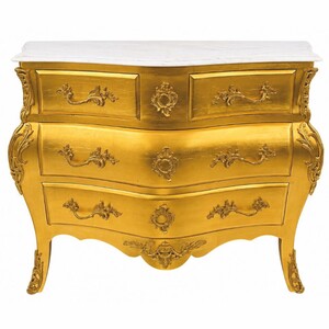 Casa Padrino Barock Kommode mit 4 Schubladen und Marmorplatte Gold / Wei� 120 cm - Prunkvolle Barock M�bel - Barockstil M�bel