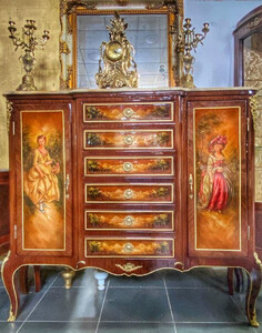 Casa Padrino Barock Kommode mit Marmorplatte Braun / Mehrfarbig / Gold / Creme - Handgefertigter Massivholz Schrank im Barockstil - Wohnzimmer Mbel im Barockstil - Barock Mbel