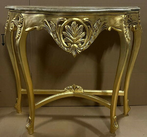 Casa Padrino Barock Konsole Gold / Grau - Handgefertigter Massivholz Konsolentisch mit Marmorplatte - Antik Stil Konsole - Antik Stil M�bel - Barock M�bel - Barock Einrichtung