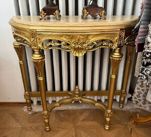 Casa Padrino Barock Konsole Gold / Creme - Handgefertigter Massivholz Konsolentisch mit Marmorplatte - Antik Stil Konsole - Antik Stil Mbel - Barock Mbel - Edel & Prunkvoll