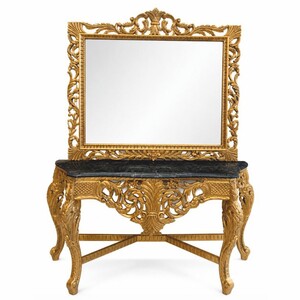 Casa Padrino Barock Spiegelkonsole mit Marmorplatte Gold / Schwarz - Prunkvolle Barock Garderoben M�bel - Edel & Prunkvoll