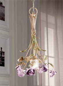 Casa Padrino Barock Kronleuchter Gr�n Gold Lila  15 x H. 45 cm 1-flammig - Handgefertigte Leuchte aus Italien - Barock Leuchten