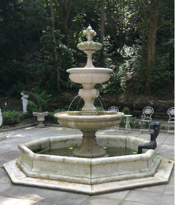 Casa Padrino Barock Springbrunnen mit Umrandung Grau  350 x H. 280 cm - Gartenbrunnen - Gartendeko Brunnen - Prunkvolle Barock Garten Deko Accessoires