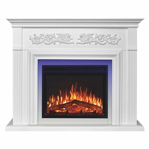 Casa Padrino Barock LED Elektrokamin Wei� 121 x 35 x H. 100 cm - Barock M�bel