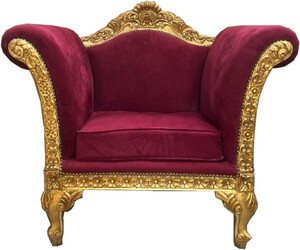 Casa Padrino Barock Lounge Sessel Bordeauxrot / Gold - Handgefertigter Antik Stil Sessel - Wohnzimmer Mbel - Barock Mbel - Edel & Prunkvoll