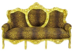 Casa Padrino Barock Lounge Sofa King Leopard / Gold - Wohnzimmer 175 cm