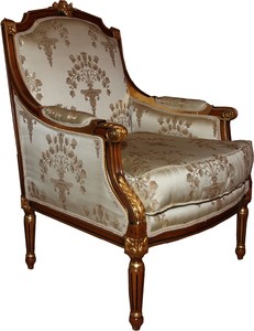 Casa Padrino Barock Lounge Thron Sessel Empire Taupe Muster / Mahagoni Braun / Gold - Ohren Sessel - Limited Edition