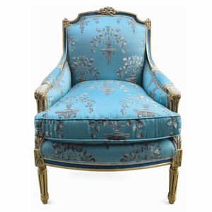 Casa Padrino Barock Lounge Thron Sessel Empire Hellblau Muster / Blau / Gold - Wohnzimmer M�bel im  Barockstil - Barock M�bel - Barock Interior