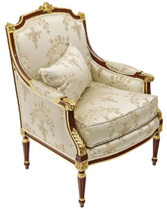 Casa Padrino Barock Lounge Thron Sessel mit elegantem Muster Cremefarben / Dunkelbraun / Gold - Barock Wohnzimmer Mbel