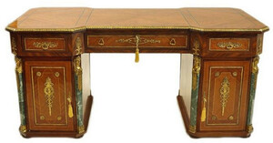 Casa Padrino Barock Massivholz Schreibtisch Braun / Gr�n / Gold - Prunkvoller B�rotisch im Barockstil - Handgefertigte Barock B�ro M�bel