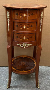 Casa Padrino Barock Nachtkommode Braun Intarsien / Gold - Runde Barockstil Kommode mit 3 Schubladen - Barock M�bel - Schlafzimmer M�bel im Barockstil - Edel & Prunkvoll