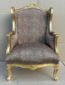 Casa Padrino Barock Ohrensessel Leopard / Gold - Handgefertigter Antik Stil Wohnzimmer Sessel - Antik Stil Mbel - Barock Wohnzimmer Mbel