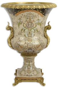 Casa Padrino Barock Deko Porzellan Vase Mehrfarbig / Messingfarben  52 x H. 75,5 cm - Prunkvolle Blumenvase - Deko Accessoires im Barockstil