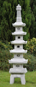 Casa Padrino Luxus Garten Deko Pagode Grau 24 x 24 x H. 128 cm - Elegante 5 St�ckige Stein Pagode - Garten & Terrassen Deko Accessoires im Japanischen Stil