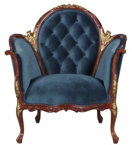 Casa Padrino Barock Salon Samt Sessel Blau / Braun / Messingfarben 86,5 x 71 x H. 94 cm - Barockm�bel