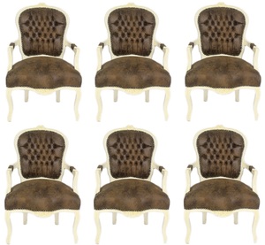 Casa Padrino Barock Salon Stuhl Set Braun / Creme 60 x 50 x H. 93 cm - 6 handgefertigte Salon St�hle mit Lederoptik - Barockm�bel