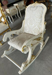 Casa Padrino Barock Schaukelsessel Silber / Beige / Creme / Wei� / Gold - Handgefertigter Schaukelstuhl mit Armlehnen und Fu�st�tze - Barock M�bel - Wohnzimmer M�bel im Barockstil