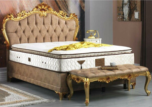 Casa Padrino Barock Schlafzimmer Set Braun / Gold - Prunkvolles Doppelbett mit Sitzbank - Schlafzimmer M�bel im Barockstil