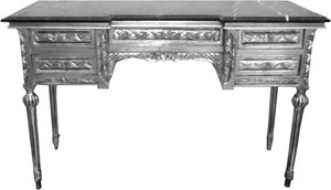 Casa Padrino Barock Konsole Silber mit Marmorplatte und 5 Schubladen 126 x 43 x H79 cm - Konsolentisch Sekret�r - M�bel