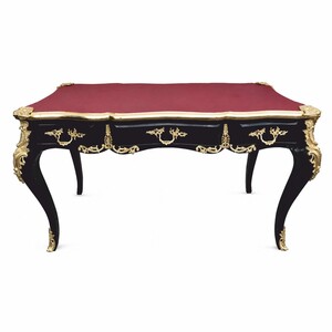 Casa Padrino Barock Schreibtisch Schwarz / Gold / Bordeauxrot 141 cm - Prunkvoller Barockstil Sekret�r mit 3 Schubladen - Barock B�ro M�bel