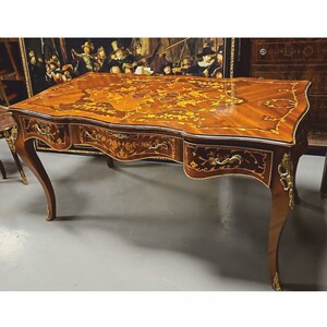 Casa Padrino Barock Sekret�r mit 3 Schubladen Braun Intarsien / Gold 160 cm - Barock B�ro M�bel