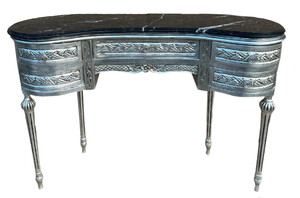 Casa Padrino Barock Sekret�r mit Marmorplatte und 5 Schubladen Silber / Schwarz - Handgefertigter Massivholz Schreibtisch im Barockstil - Barock B�ro M�bel