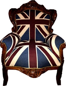 Casa Padrino Barock Sessel King  Union Jack / Braun - Mbel Antik Stil Englische Flagge