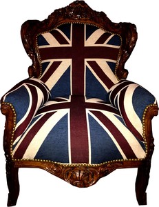Casa Padrino Barock Sessel King  Union Jack / Braun - M�bel Antik Stil Englische Flagge