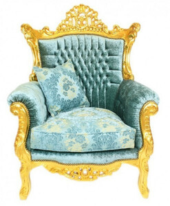 Casa Padrino Barock Sessel Trkis / Gold - Handgefertigter Massivholz Wohnzimmer Sessel mit Samtstoff - Antik Stil Sessel - Barock Mbel