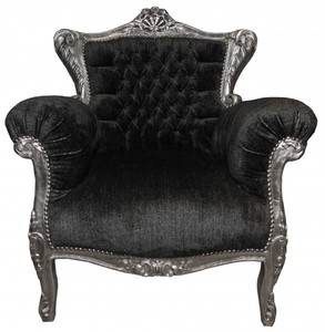 Casa Padrino Barock Sessel Grau / Silber 84 x 54 x H. 96 cm - Limited Edition