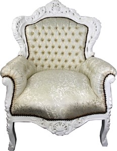 Casa Padrino Barock Sessel King Creme Muster / Wei� - Barock M�bel