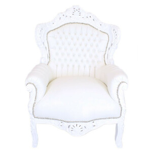 Casa Padrino Barock Sessel King in wei�er Lederoptik mit Glitzersteinen - Limited Edition