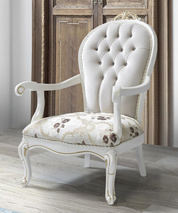Casa Padrino Barock Sessel mit Glitzersteinen und Blumenmuster Hellgrau / Creme / Beige / Wei� / Gold 115 x 80 x H. 80 cm - Wohnzimmer M�bel im Barockstil