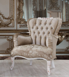 Casa Padrino Barock Sessel Braun / Wei� / Beige 80 x 82 x H. 100 cm - Prunkvoller Wohnzimmer Sessel mit Glitzersteinen - Barockstil M�bel