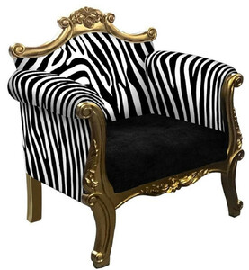 Casa Padrino Barock Sessel im Zebra Design Schwarz / Wei� / Gold - Handgefertigter Wohnzimmer Sessel im Barockstil - Barock Wohnzimmer M�bel