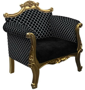 Casa Padrino Barock Sessel mit Muster Schwarz / Silber / Gold - Handgefertigter Wohnzimmer Sessel im Barockstil - Barock Wohnzimmer Mbel