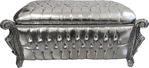Casa Padrino Barock Sitzbank (Truhe) Silber Lederoptik / Silber - Antik Truhe Truhen Bank - M�bel Barock