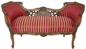 Casa Padrino Barock Sitzbank Bordeauxrot / Beige / Braun 150 x 55 x H. 80 cm - Prunkvolle gestreifte Massivholz Bank - Barock Wohnzimmer M�bel