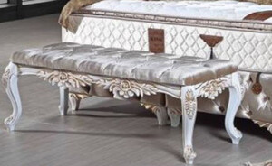 Casa Padrino Barock Sitzbank Silber / Wei / Gold - Gepolsterte Massivholz Bank mit edlem Samtstoff - Handgefertigte Barock Mbel - Edel & Prunkvoll