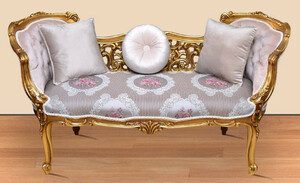 Casa Padrino Barock Sitzbank Silber / Rosa / Gold 150 x 55 x H. 80 cm - Prunkvolle Massivholz Bank mit edlem Blumenmuster - Barock Mbel