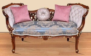 Casa Padrino Barock Sitzbank Blau / Beige / Braun / Gold 150 x 55 x H. 80 cm - Prunkvolle Massivholz Bank mit edlem Blumenmuster - Mbel im Barockstil