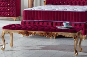 Casa Padrino Barock Sitzbank Bordeauxrot / Gold - Gepolsterte Massivholz Bank mit edlem Samtstoff - Handgefertigte Barock Mbel - Edel & Prunkvoll