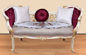 Casa Padrino Barock Sitzbank Grau / Mehrfarbig / Wei / Gold 150 x 55 x H. 80 cm - Prunkvolle Massivholz Bank mit edlem Blumenmuster - Barock Mbel