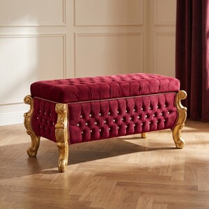 Casa Padrino Barock Sitzbank - Truhe mit Glitzersteinen Bordeauxrot / Gold - Barock M�bel